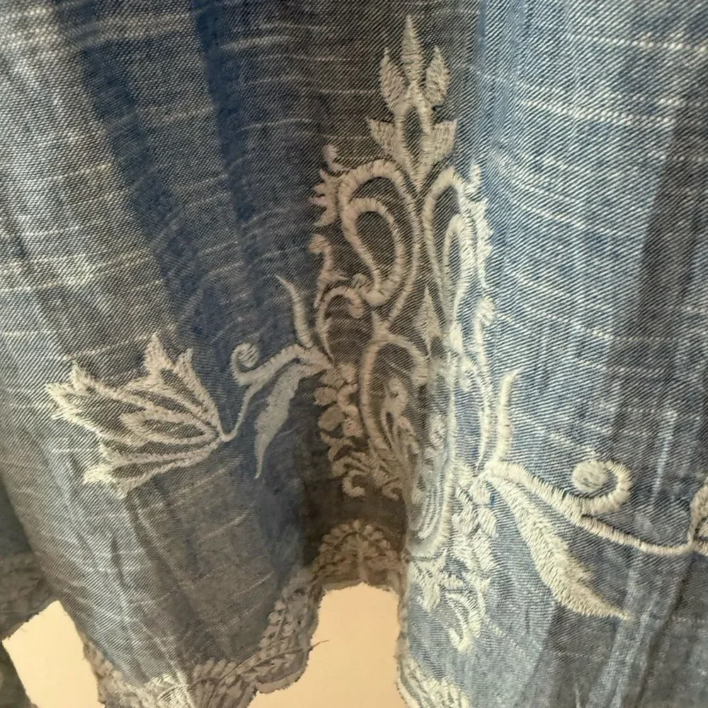 Kyla Seo Caite embroidered light chambray V-neck dress